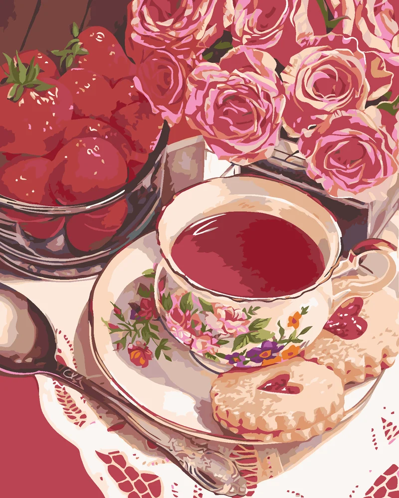 Diamond painting - TEE MIT ERDBEEREN UND ROSEN (MARDELL SCHUSTER)
