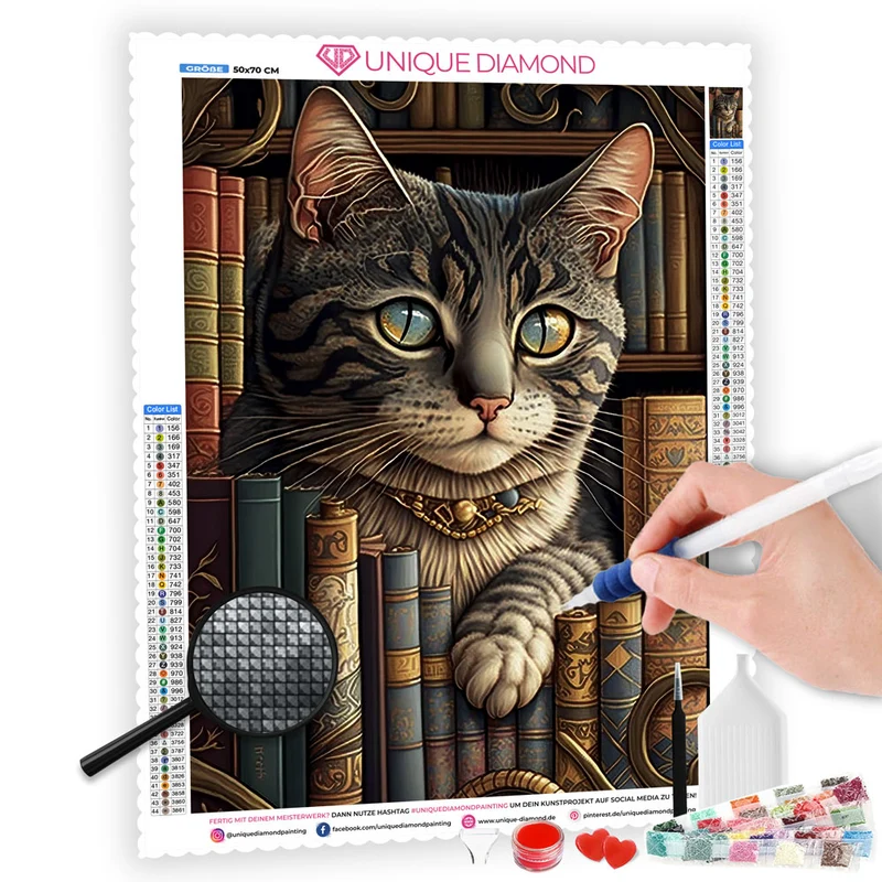 5D Diamond Painting – Cat Under Books