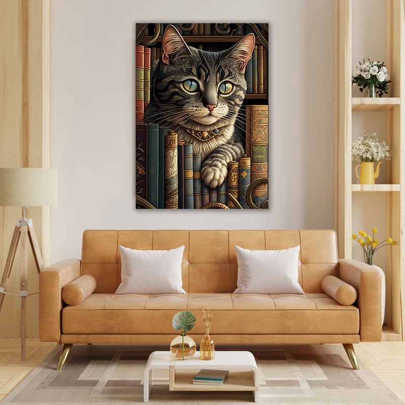 5D Diamond Painting – Cat Under Books