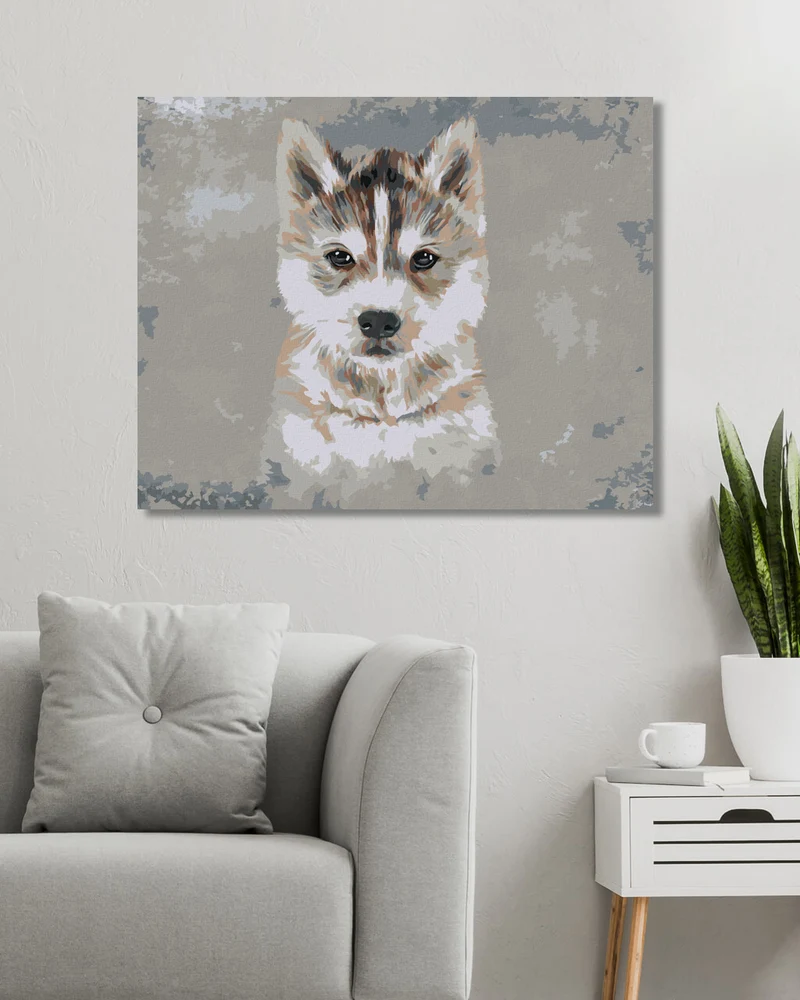 Diamond painting - HUSKY AUF DEM GRAUEN HINTERGRUND