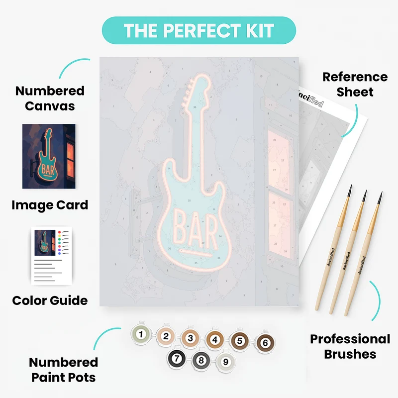 Neon Guitar Bar Sign - Paint by Numbers Kit