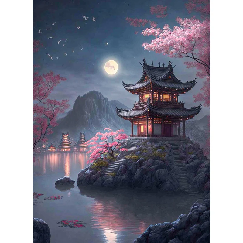 5D Diamond Painting – Japanisches Haus am See