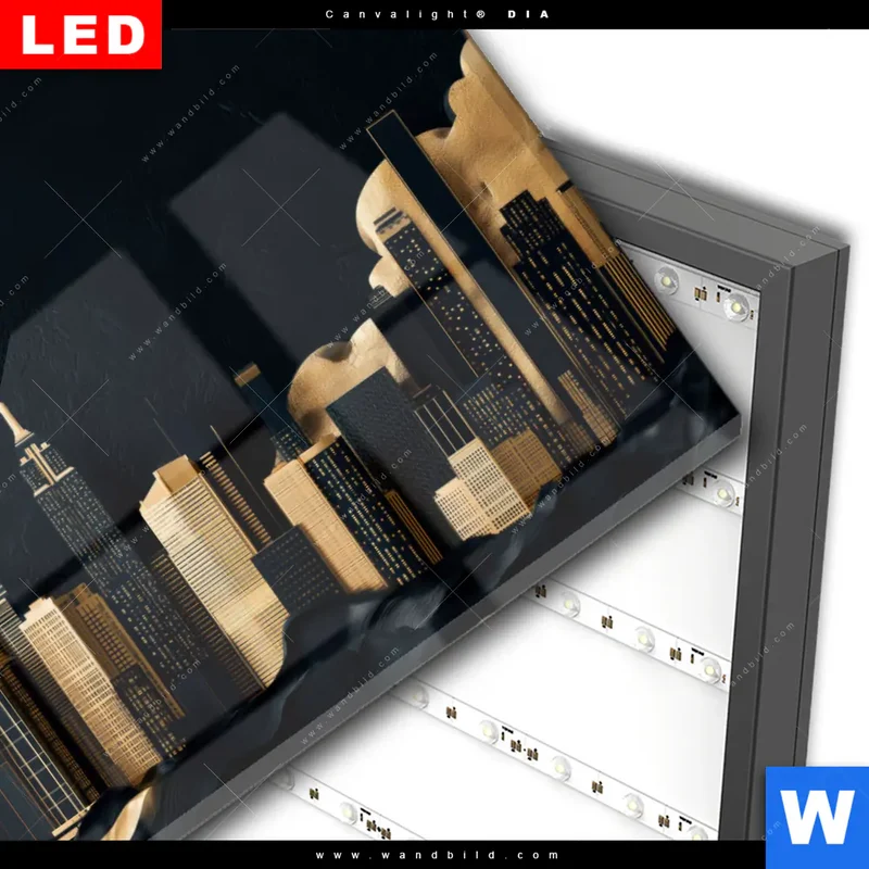 Wechselmotiv Acrylglas Canvalight® DIA | Golden City Dreams | Querformat