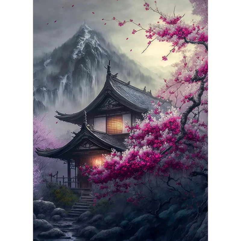 5D Diamond Painting – Japanisches Haus in den Bergen