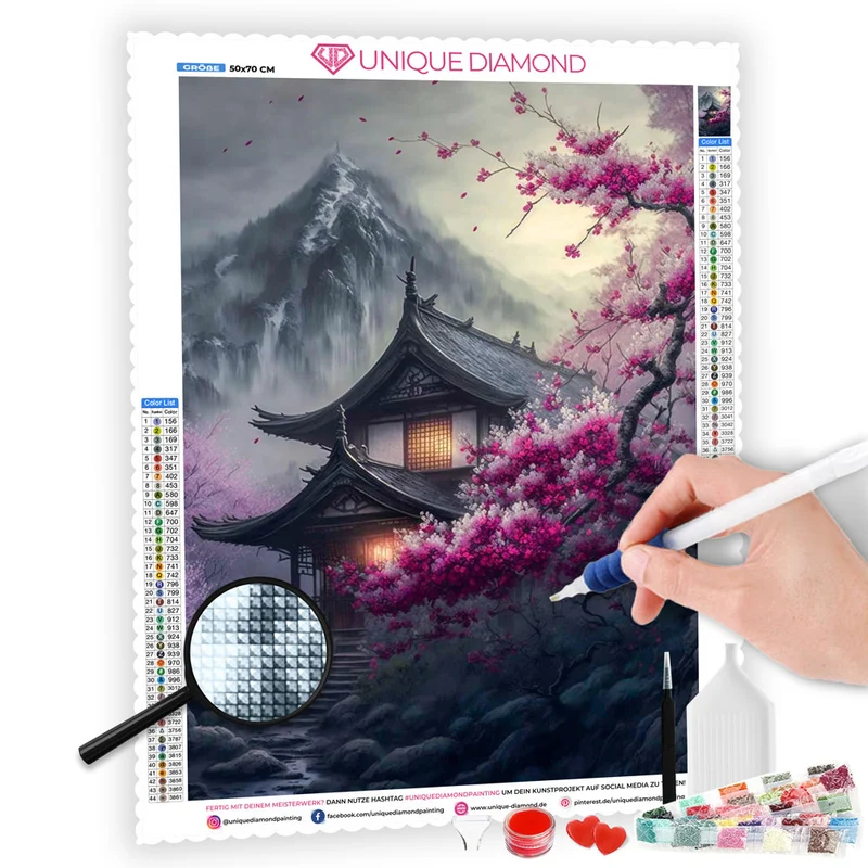 5D Diamond Painting – Japanisches Haus in den Bergen