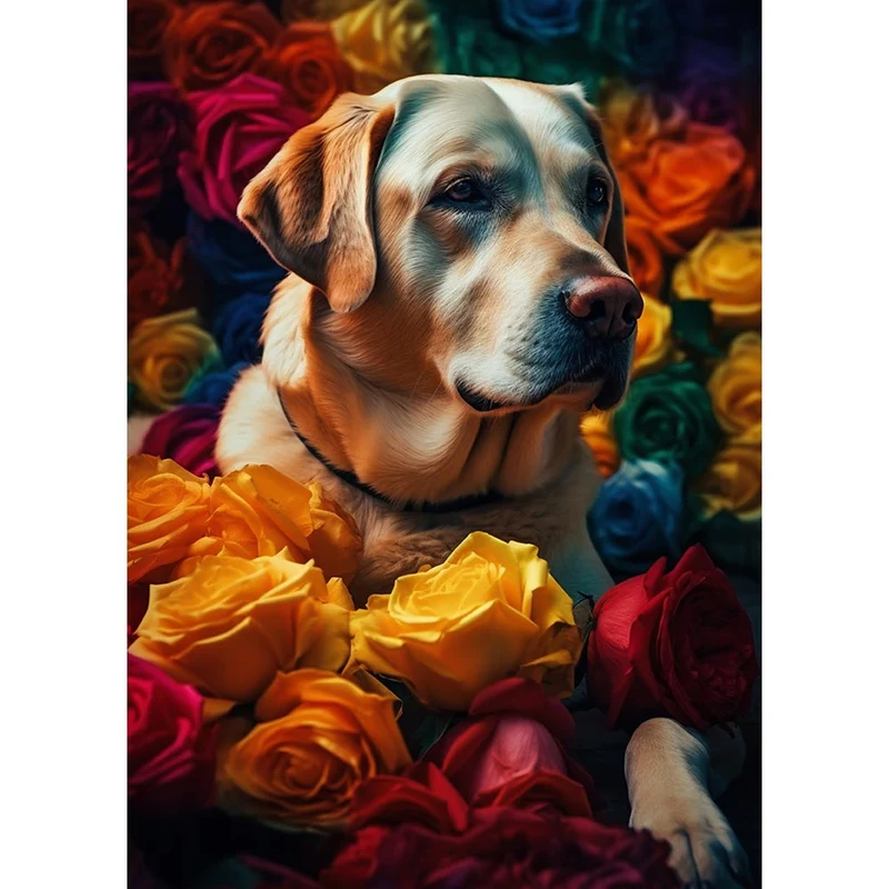 5D Diamond Painting – Hund in Blumen