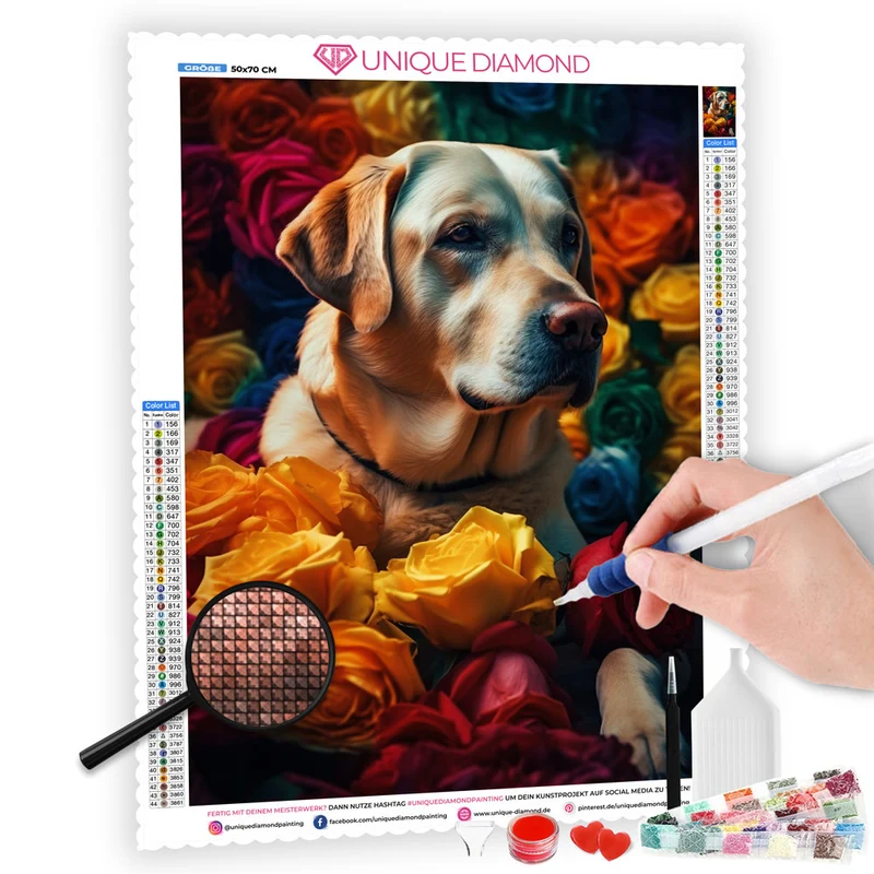 5D Diamond Painting – Hund in Blumen