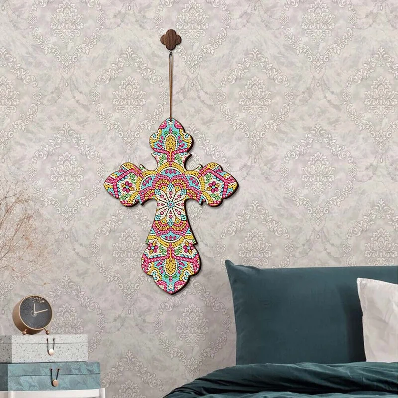 5D Diamond Painting Dekoanhänger Kreuz Mandala