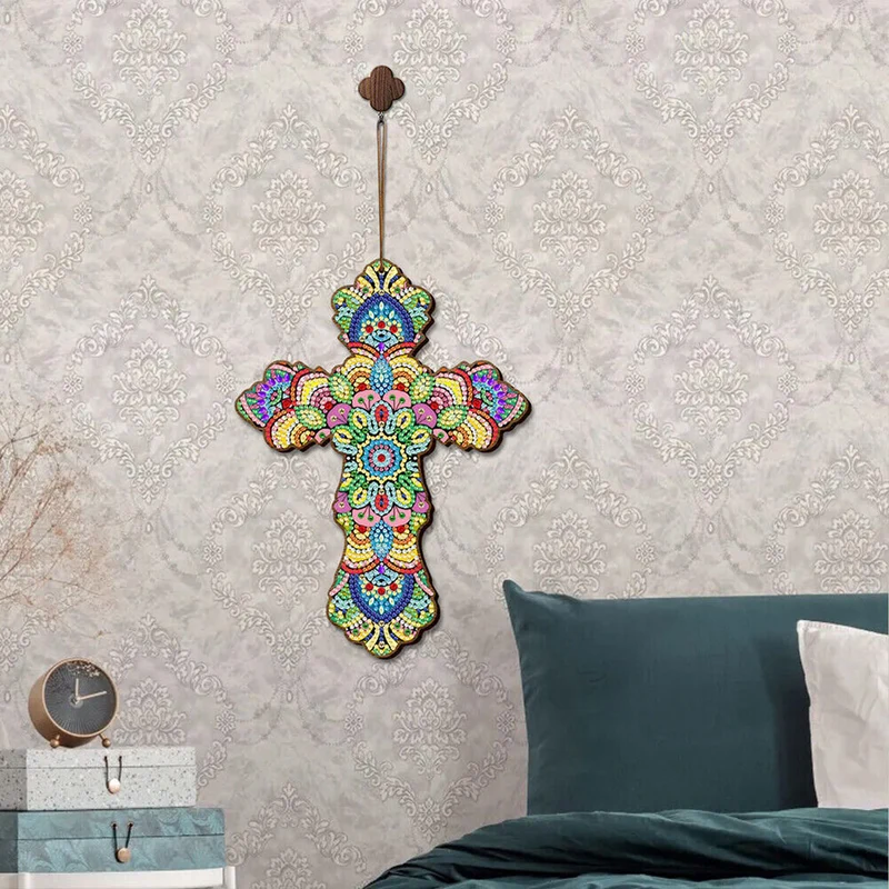 5D Diamond Painting Dekoanhänger Kreuz Blumen
