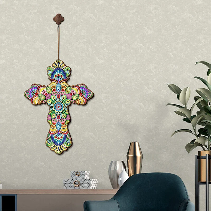 5D Diamond Painting Dekoanhänger Kreuz Blumen