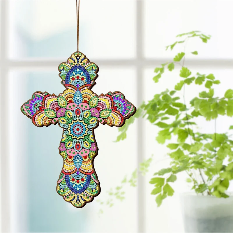 5D Diamond Painting Dekoanhänger Kreuz Blumen