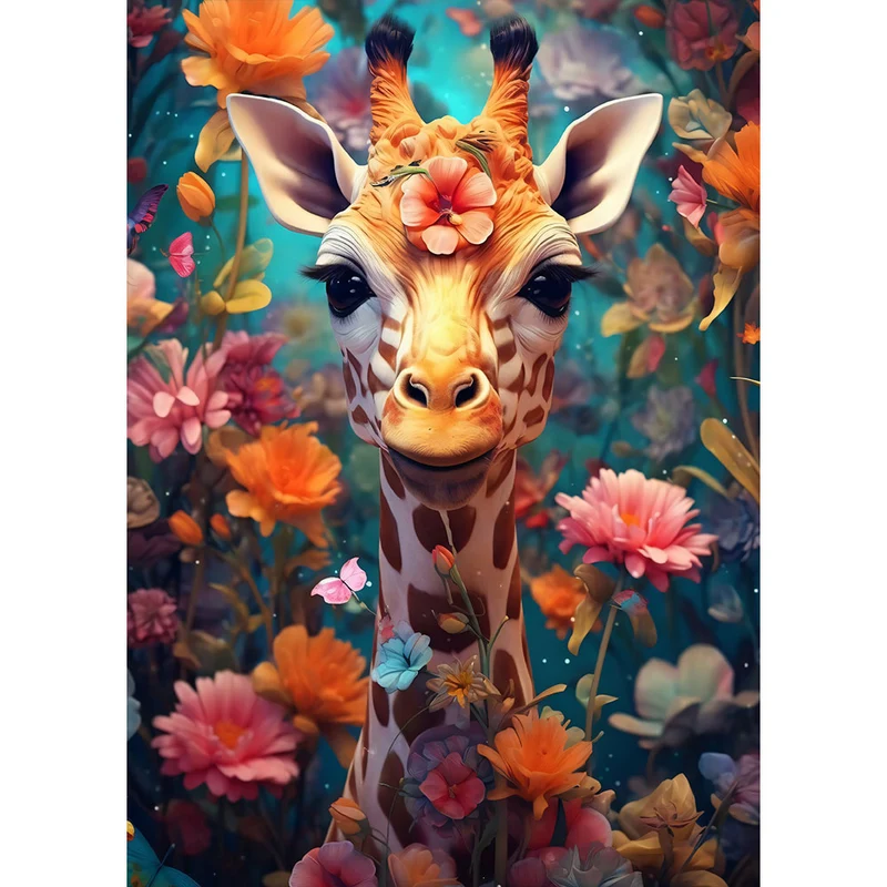5D Diamond Painting – Giraffe In Blumen