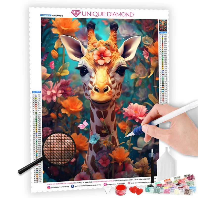 5D Diamond Painting – Giraffe In Blumen