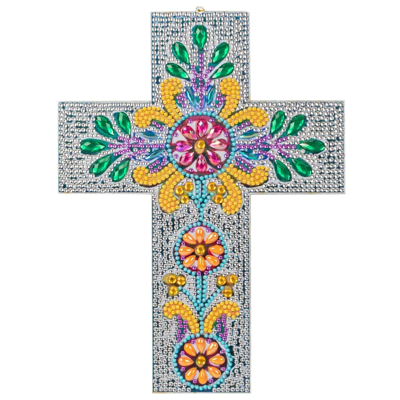 5D Diamond Painting Dekoanhänger Kreuz mit Blume
