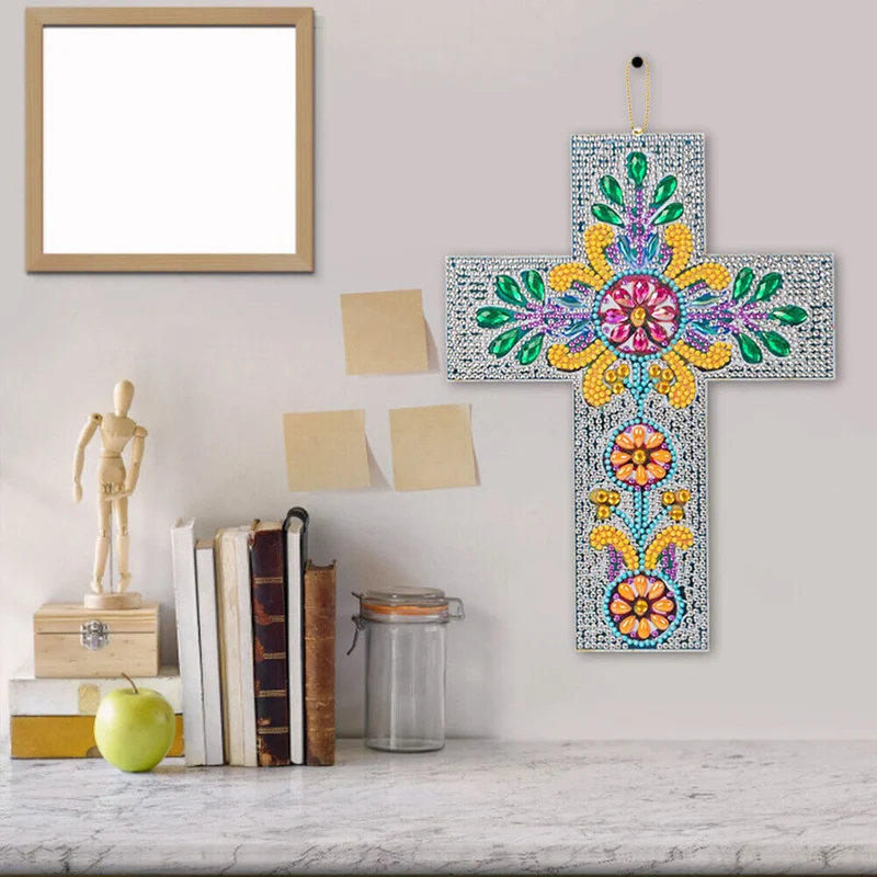 5D Diamond Painting Dekoanhänger Kreuz mit Blume