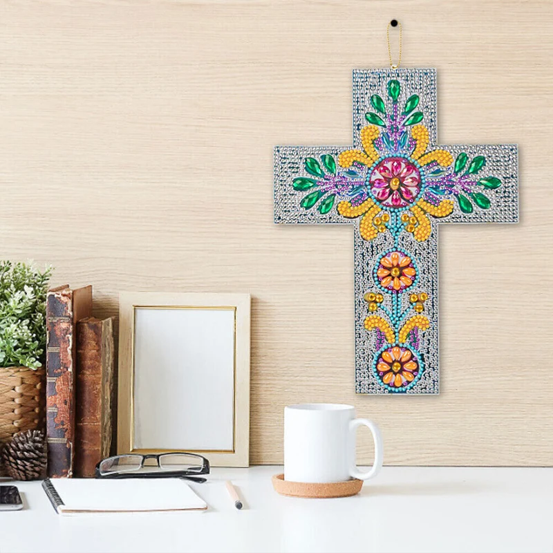 5D Diamond Painting Dekoanhänger Kreuz mit Blume