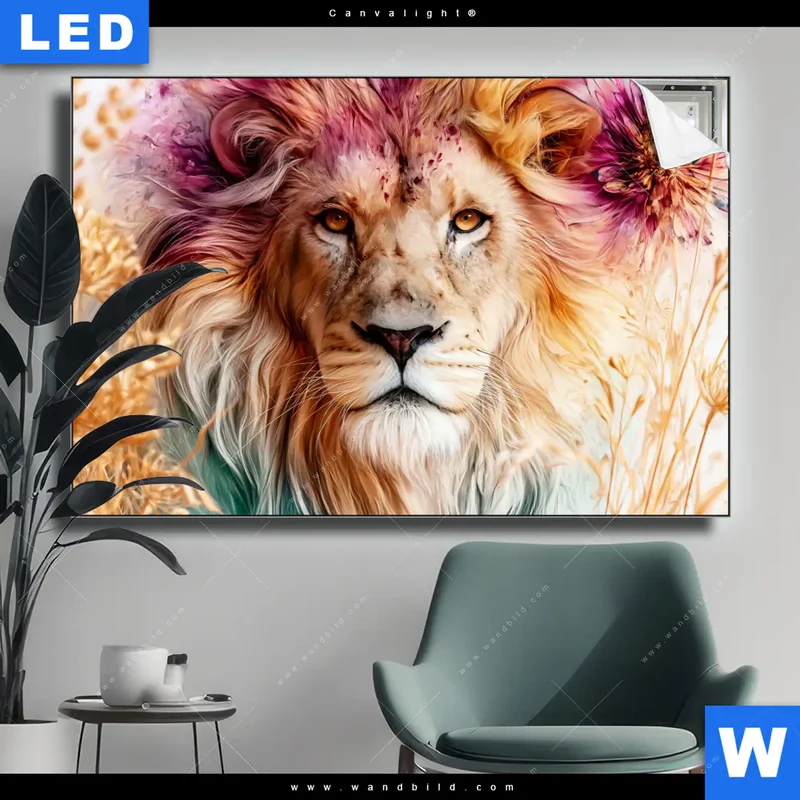 Canvalight® Leuchtbild | Florale Stärke – Der Löwe | Querformat
