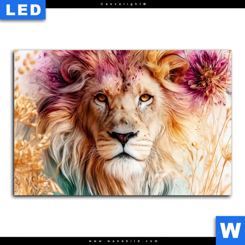 Canvalight® Leuchtbild | Florale Stärke – Der Löwe | Querformat
