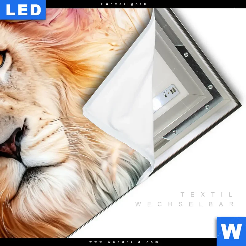 Canvalight® Leuchtbild | Florale Stärke – Der Löwe | Quadrat
