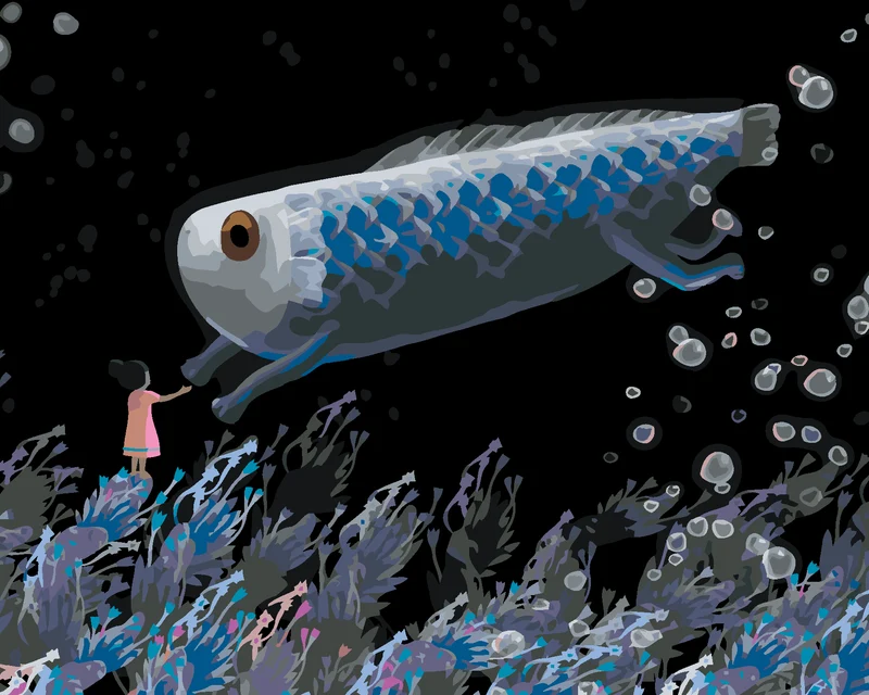 Diamond painting - KLEINES MÄDCHEN MIT EINEM RIESIGEN FISCH