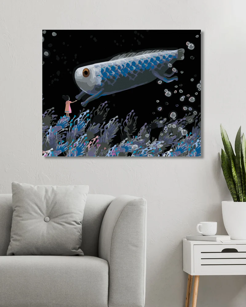 Diamond painting - KLEINES MÄDCHEN MIT EINEM RIESIGEN FISCH
