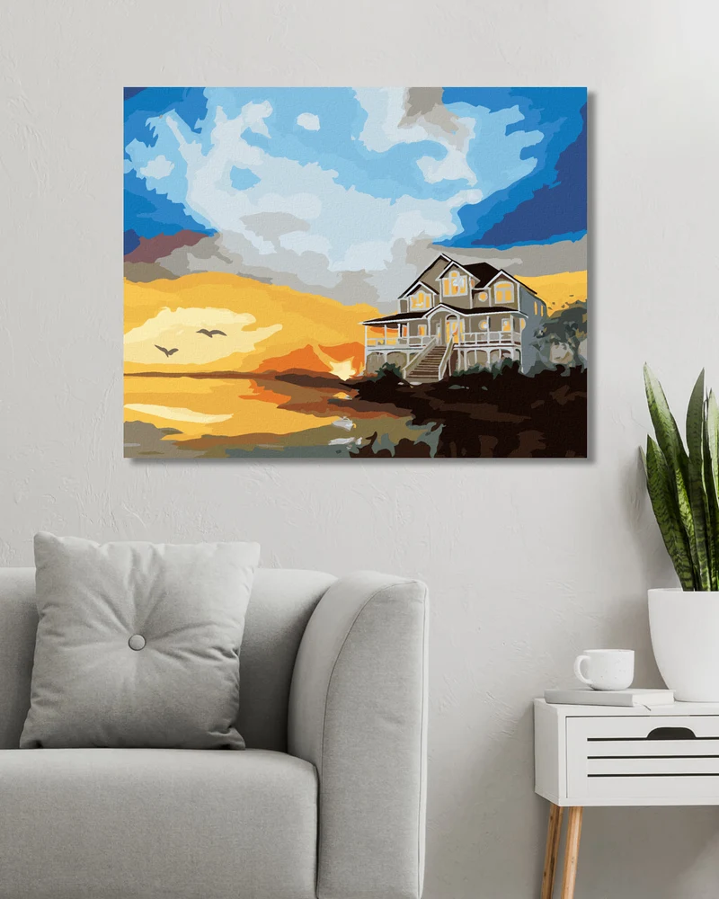 Diamond painting - HAUS AM WASSER UND HIMMELSRÖTE (D. RUSTY RUST)