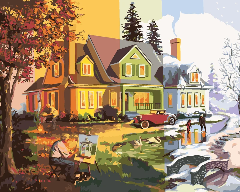 Diamond painting - HAUS UND DIE JAHRESZEITEN (D. RUSTY RUST)