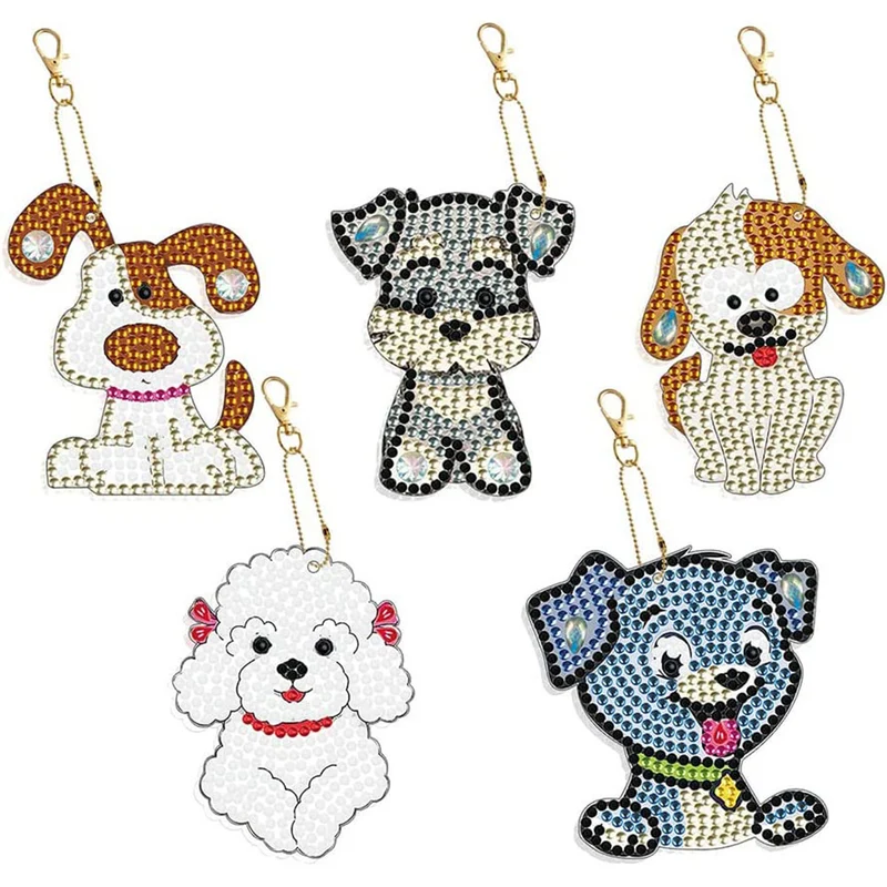 5D Diamond Painting Schlüsselanhänger Hunde 5 Stück