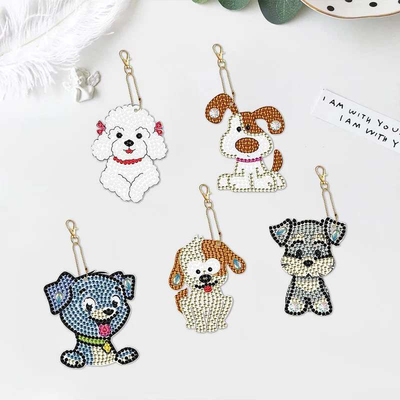 5D Diamond Painting Schlüsselanhänger Hunde 5 Stück