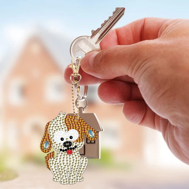 5D Diamond Painting Schlüsselanhänger Hunde 5 Stück
