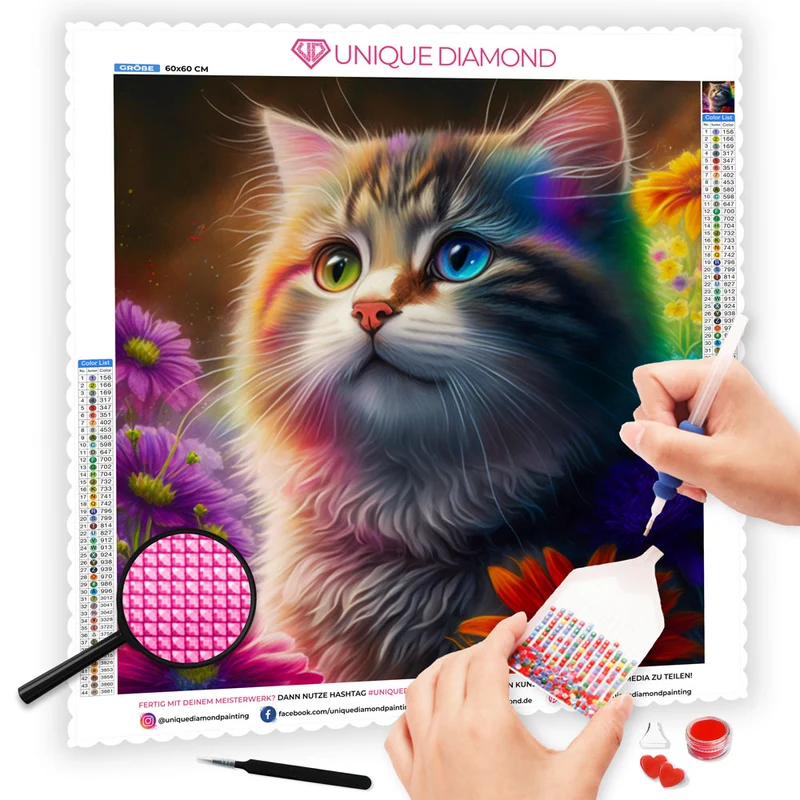5D Diamond Painting – Colorful Cat In Flowers