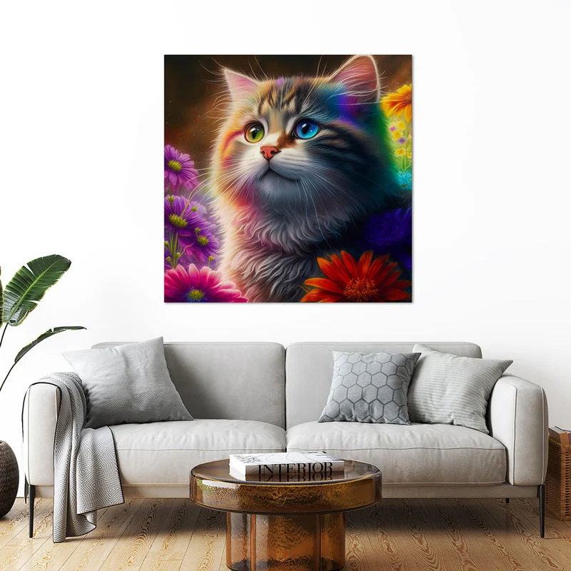 5D Diamond Painting – Colorful Cat In Flowers