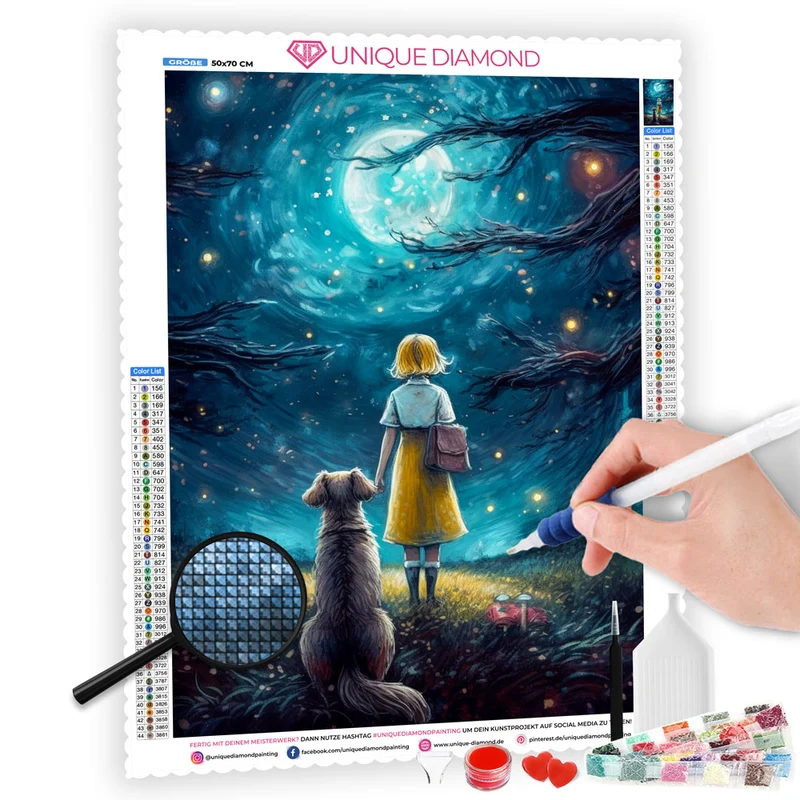 5D Diamond Painting – Girl With Dog By Moonlight