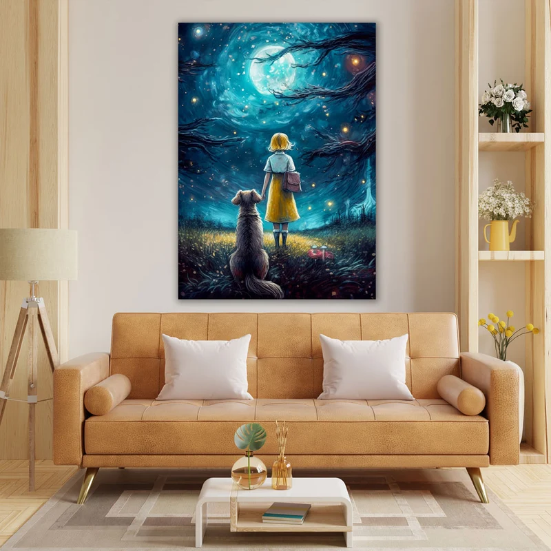 5D Diamond Painting – Girl With Dog By Moonlight