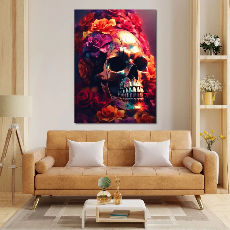 5D Diamond Painting – Schädel mit Blumen