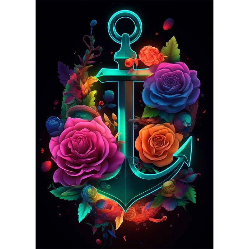 5D Diamond Painting – Anker mit Blumen