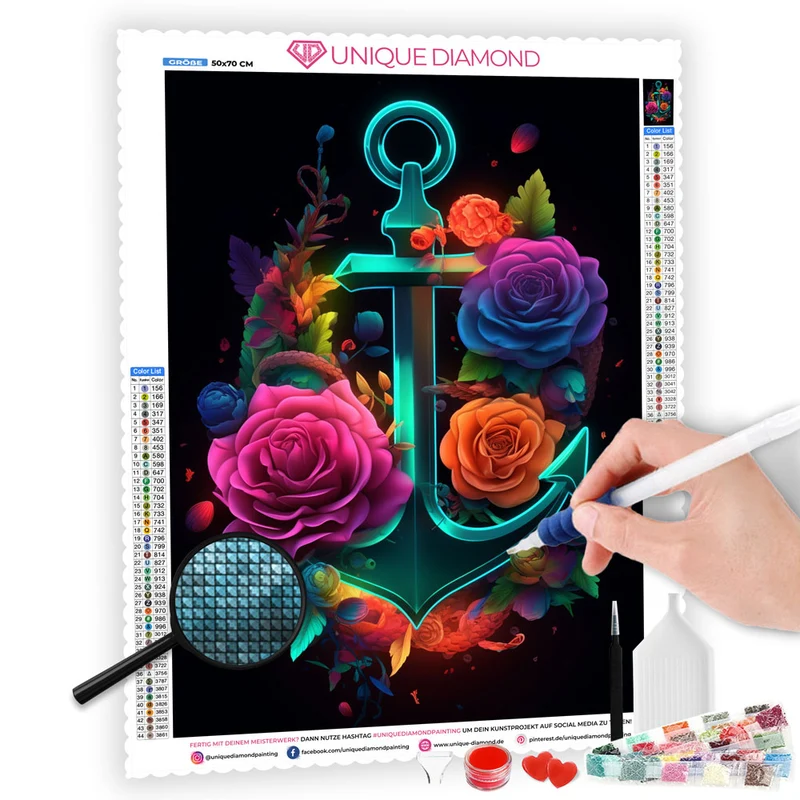 5D Diamond Painting – Anker mit Blumen