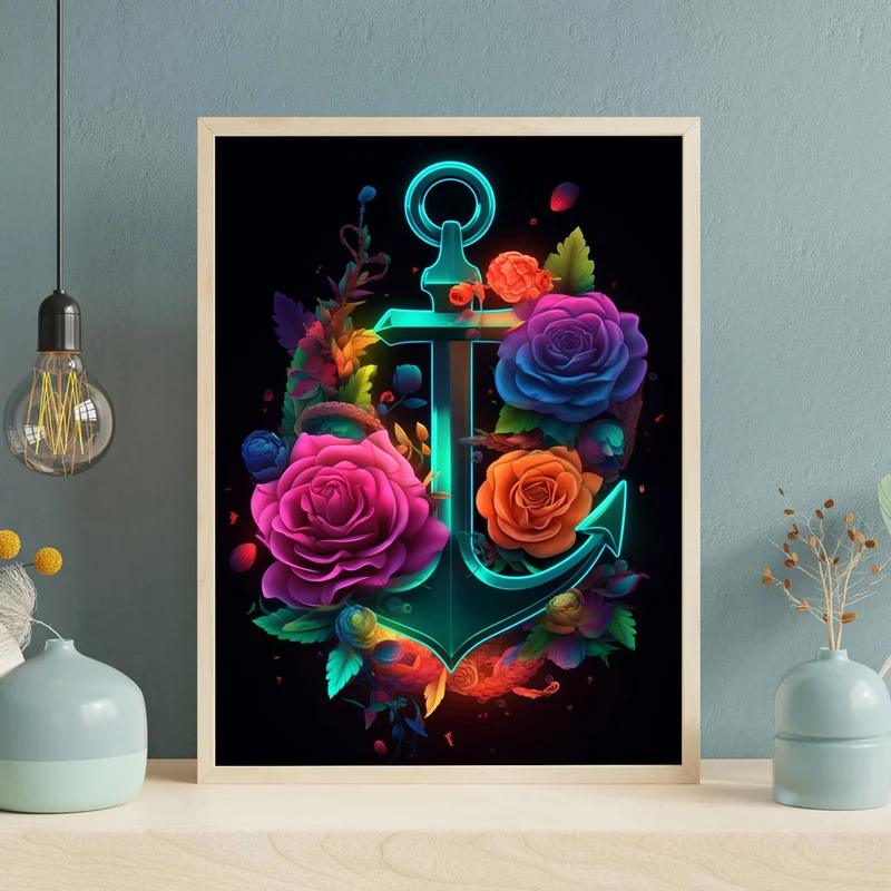 5D Diamond Painting – Anker mit Blumen