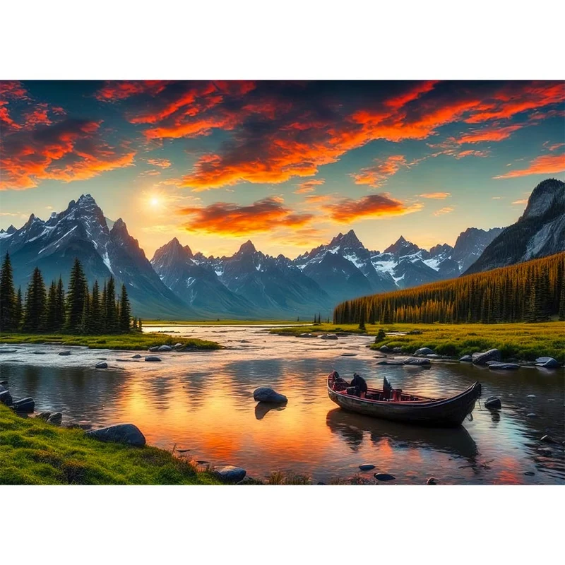 5D Diamond Painting – Bootsfahrt in den Bergen
