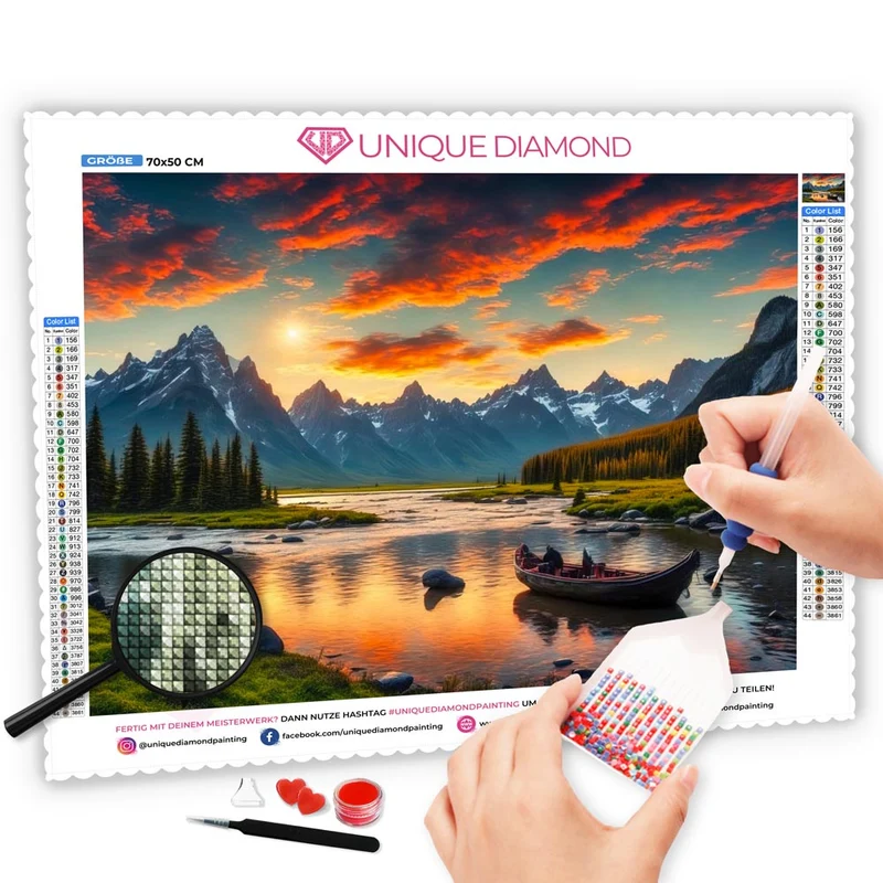5D Diamond Painting – Bootsfahrt in den Bergen