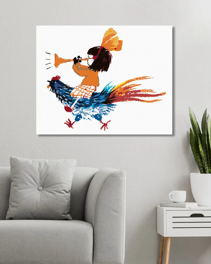 Diamond painting - KLEINES MÄDCHEN SITZT AUF EINEM HAHN