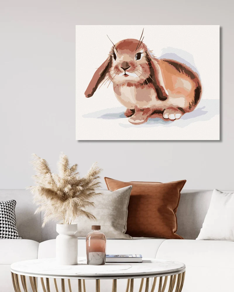 Diamond painting - BRAUNES KANINCHEN AUF WEISSEM HINTERGRUND