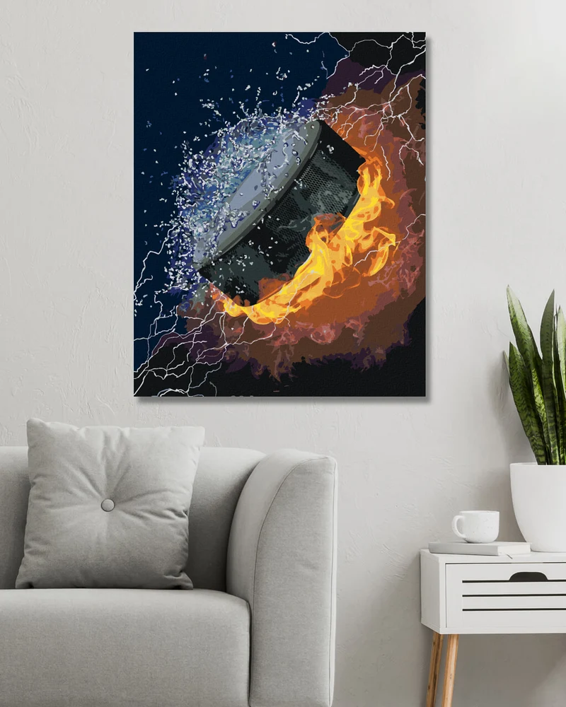 Diamond painting - HOCKEY-PUCK IM WASSER UND FEUER