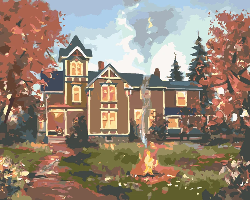 Diamond painting - BRAUNES HAUS IM HERBST (D. RUSTY RUST)