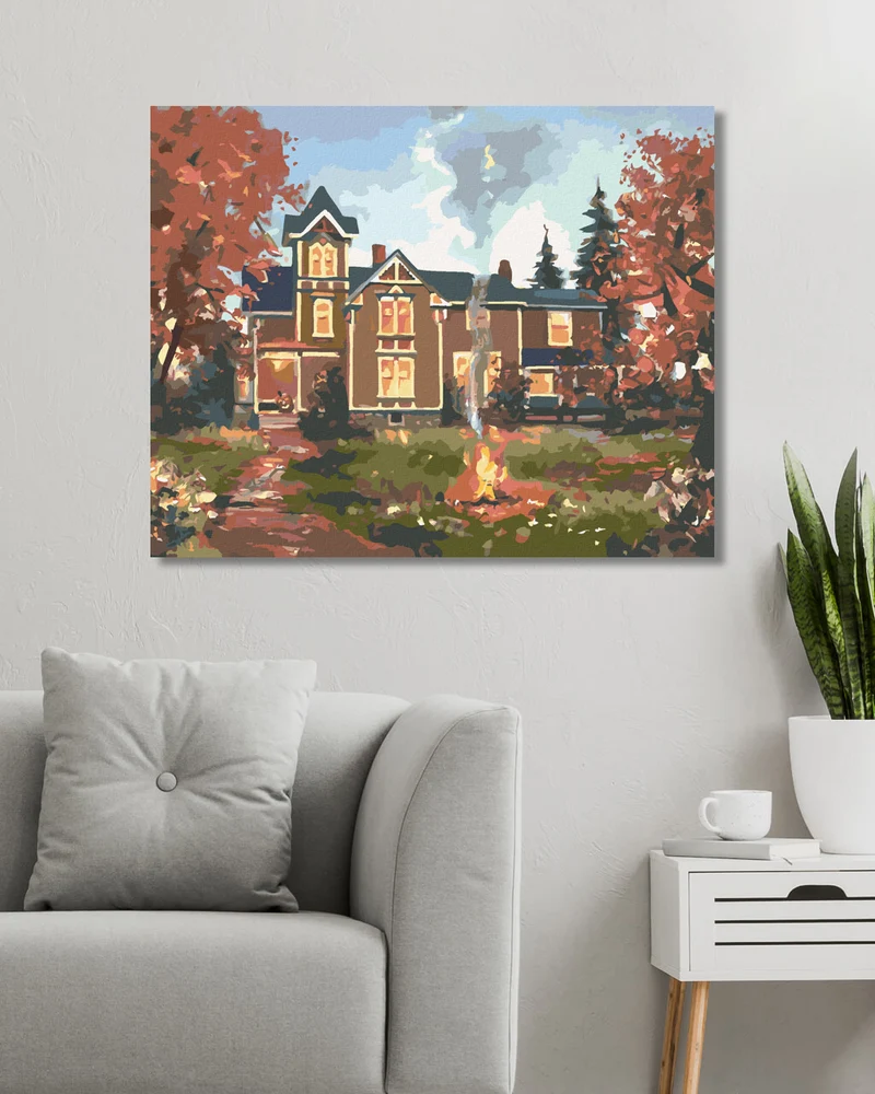 Diamond painting - BRAUNES HAUS IM HERBST (D. RUSTY RUST)