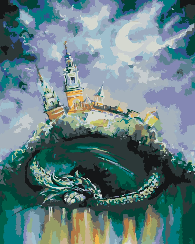 Diamond painting - SCHLAFENDER DRACHE UNTER EINEM SCHLOSS