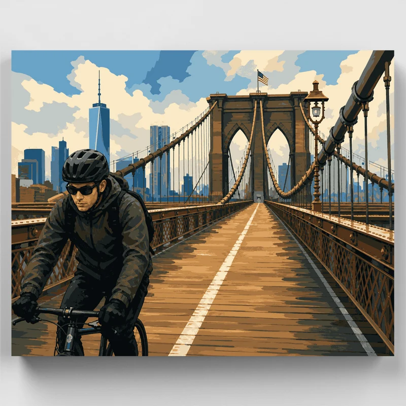 Cyclist Crossing Brooklyn Bridge - Paint by Numbers Kit