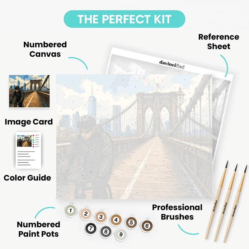Cyclist Crossing Brooklyn Bridge - Paint by Numbers Kit