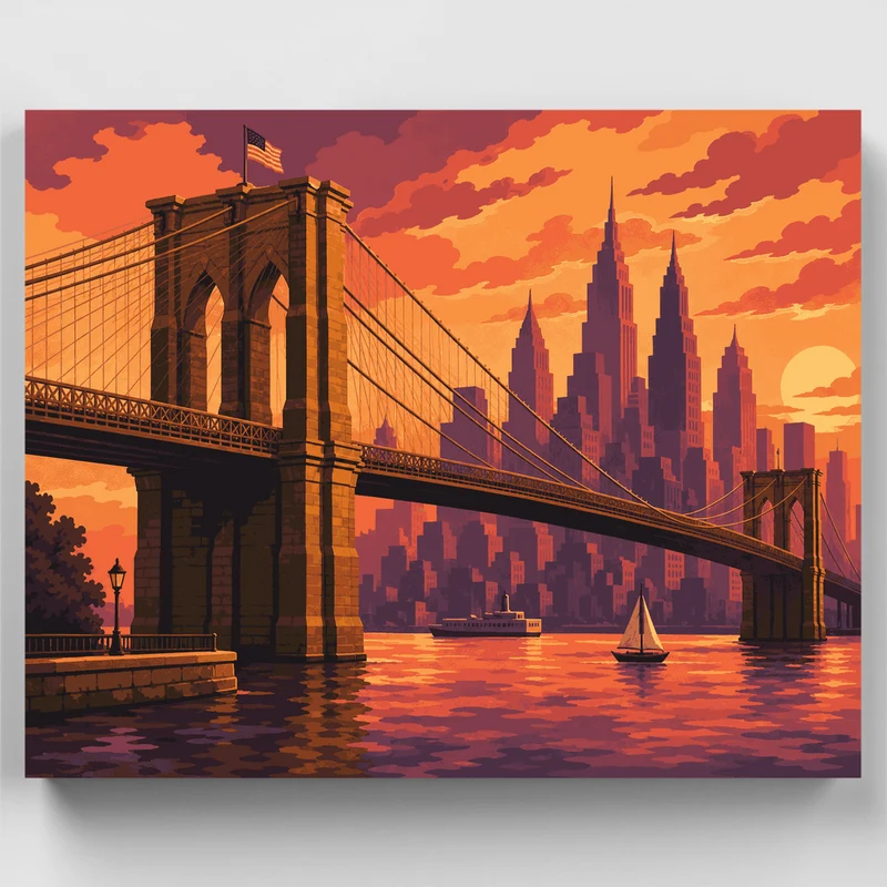 Rust-Red Skyline Crossing - Paint by Numbers Kit