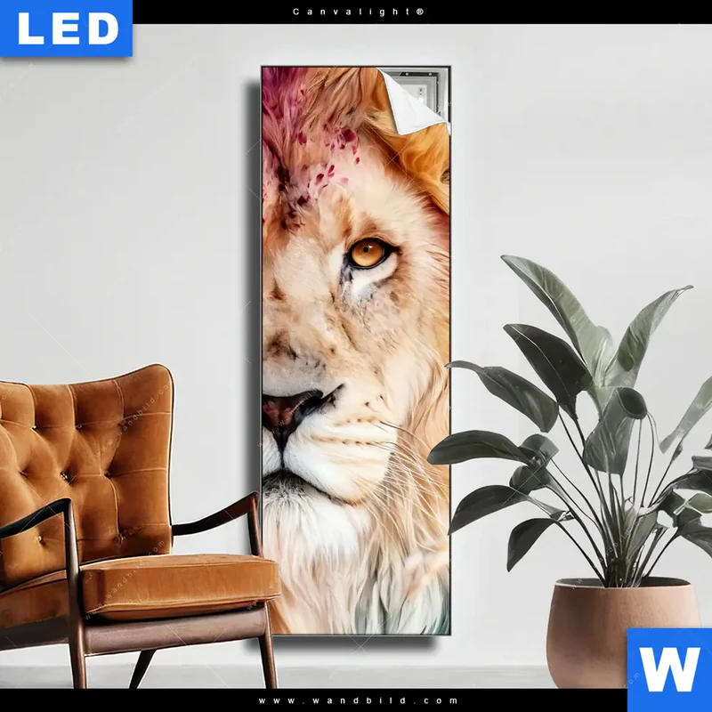 Canvalight® Leuchtbild | Florale Stärke – Der Löwe | Schmal